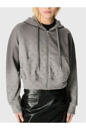 Felpa corta con cappuccio in cotone grigio MARINE SERRE | WST019ACJER0073GR90